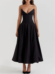 Black Strapless Stylish Midi Dress InsStreet