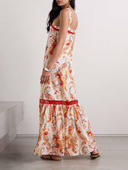 Modern Exquisite Paisley Crochet Graceful Trim Print Maxi Dress InsStreet