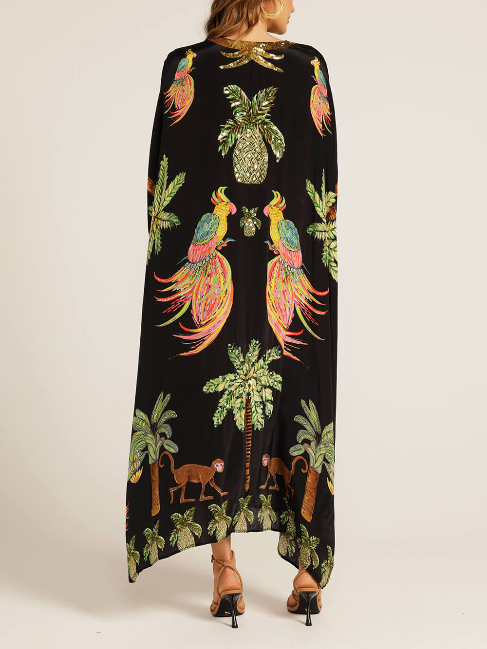 Unique Drop Shoulder Sleeve Graceful Coconut Tree Printed Dress InsStreet