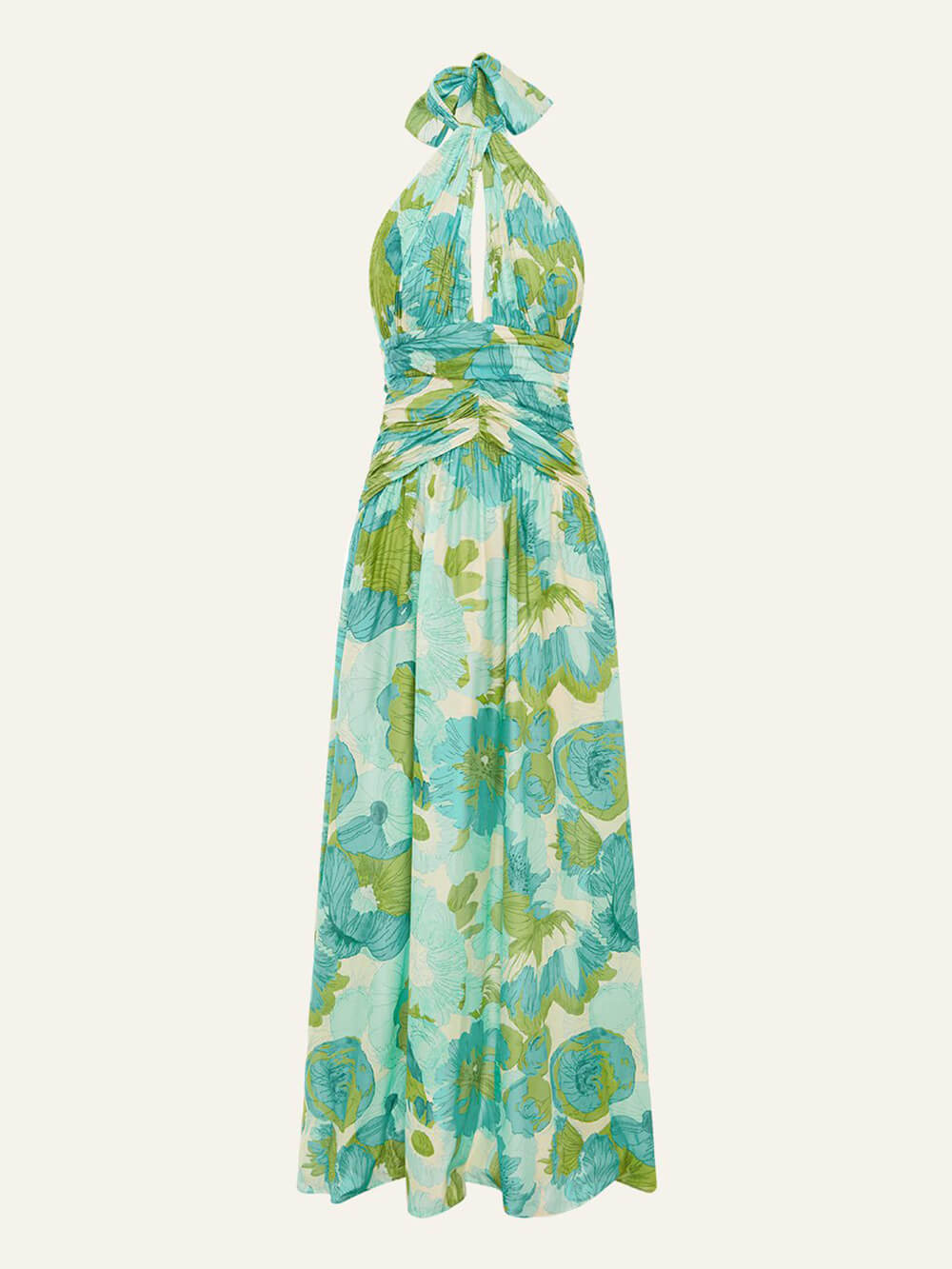 Elegant Versatile Halter Neck Graceful Printed Pleated Maxi Dress InsStreet