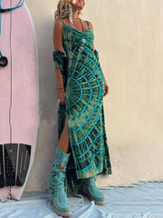 Boho Tie-dye Print Charming Slit Midi Dress InsStreet