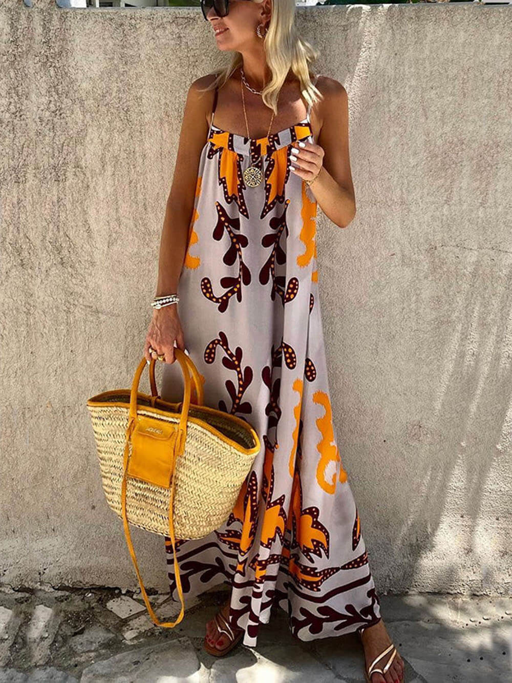 Ethnic Printed Loose Charming Cami Maxi Dress InsStreet