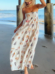 Unique Shell Conch Print Graceful Pleated Pockets Lightweight Maxi Dress InsStreet