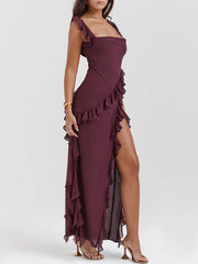 Mulberry Ruffle Stylish Maxi Dress InsStreet