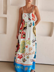 Refined Sensation Satin Charming Unique Print Maxi Dress InsStreet