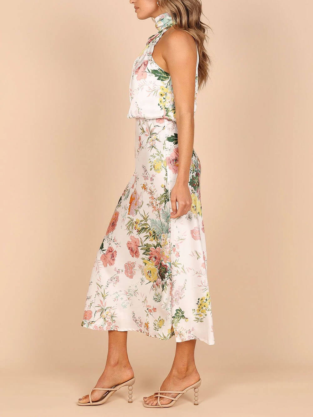 Floral Halter Neck Charming Elastic Waist Maxi Dress InsStreet