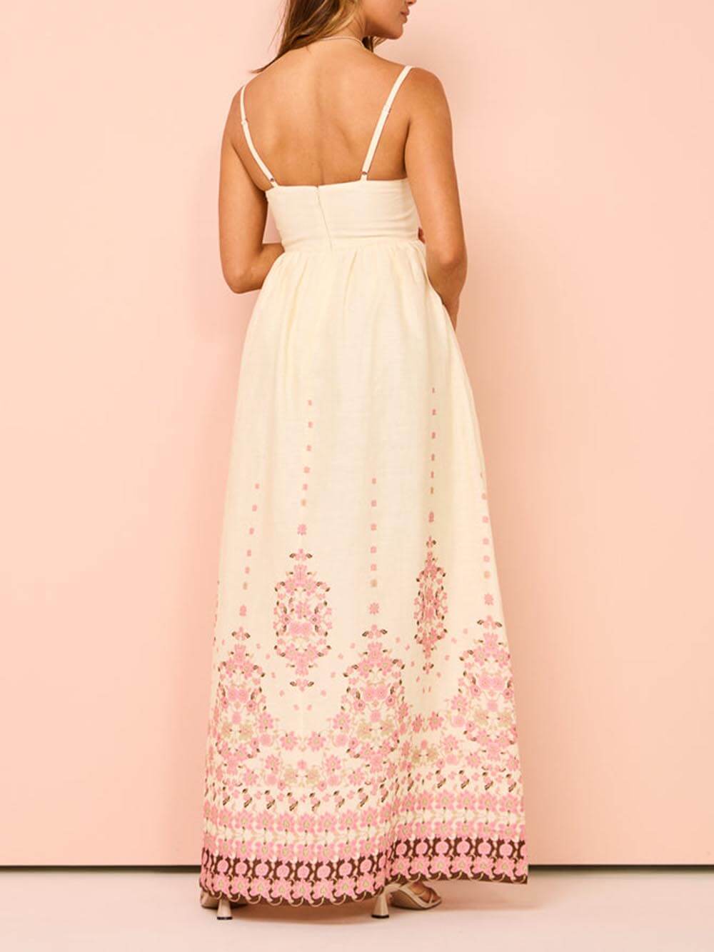 Ethnic Print Halter Charming Cream Extra Maxi Dress InsStreet