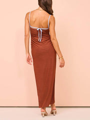 Slit Pleated Open Charming Back Maxi Dress InsStreet