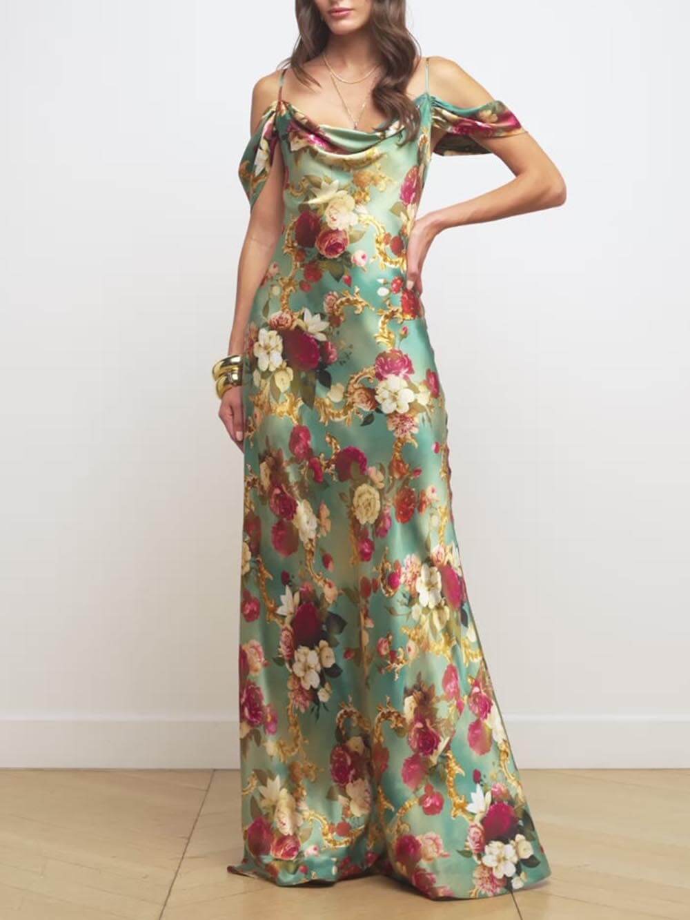 Radiant Off-The-Shoulder Stylish Printed Maxi Dress InsStreet