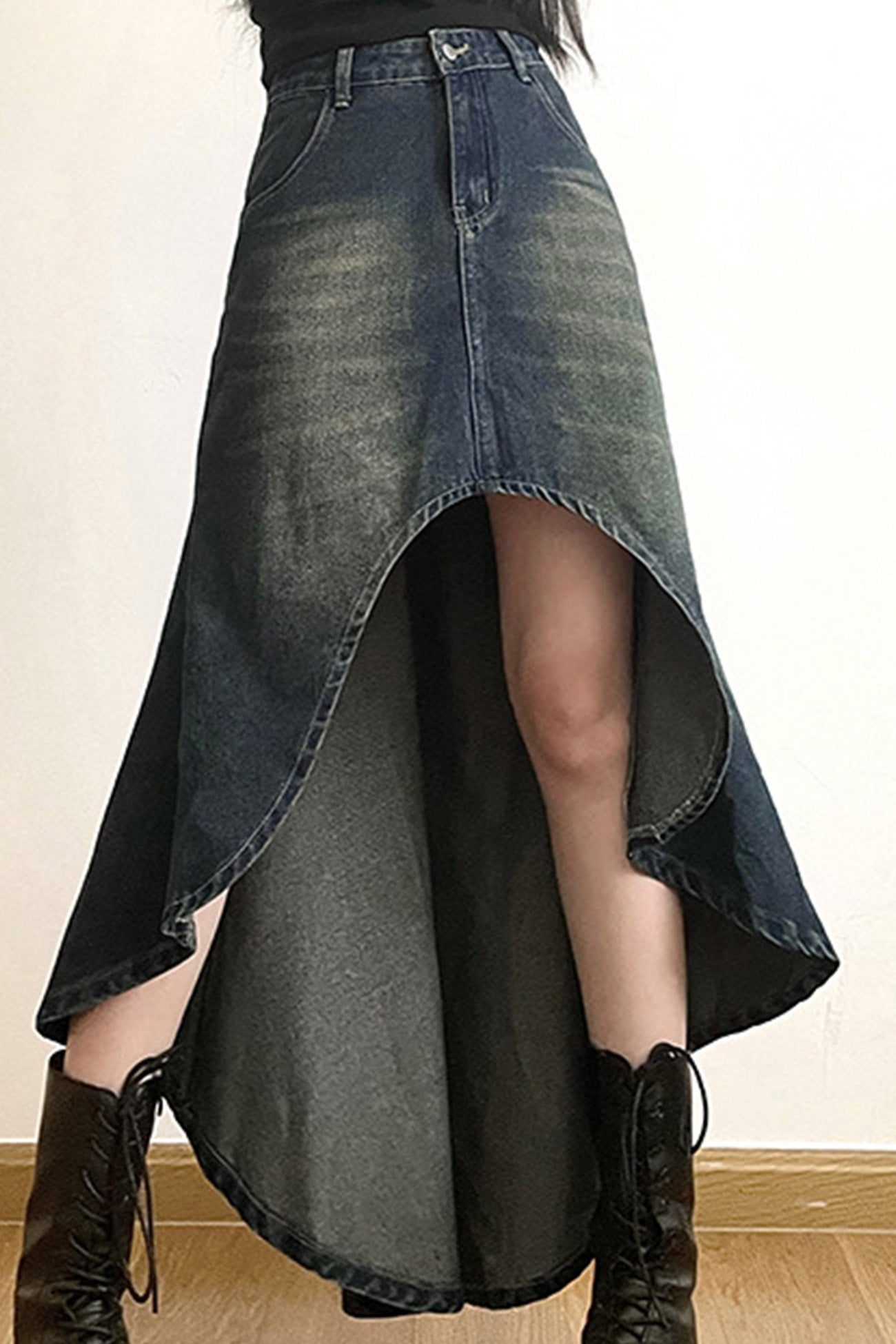 with Irregular Skirt Denim Distressed High Rise Wash InsStreet