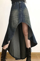 with Irregular Skirt Denim Distressed High Rise Wash InsStreet