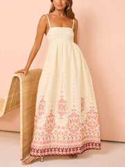 Ethnic Print Halter Charming Cream Extra Maxi Dress InsStreet