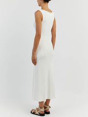 Off-White Sleeveless Stylish Midi Dress InsStreet