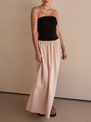 Strapless Black And Charming Sand Paneled Maxi Dress InsStreet