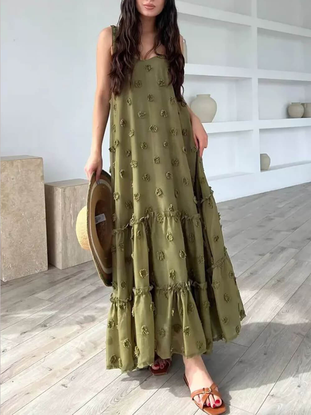 Pretty Flower Decor A-Line Graceful Layered Loose Maxi Dress InsStreet