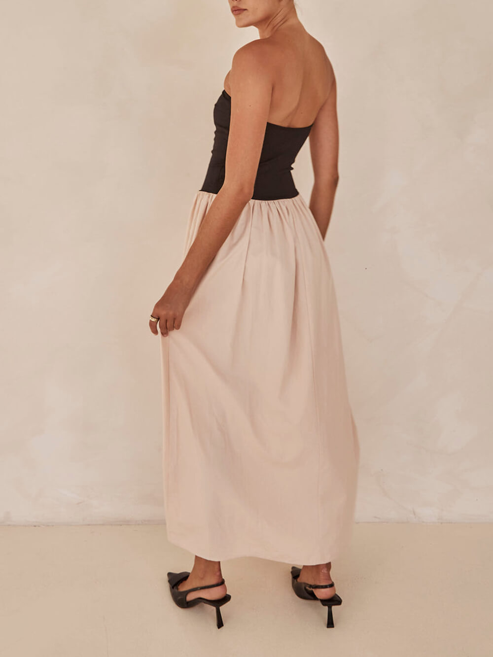 Strapless Black And Charming Sand Paneled Maxi Dress InsStreet