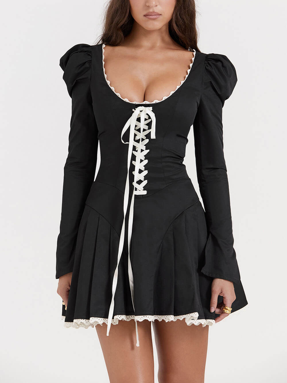 Black&Cream Pleated Stylish Mini Dress InsStreet