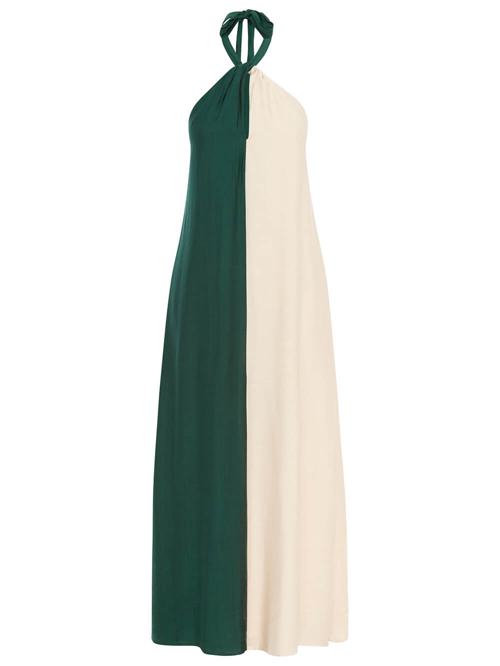 Hanging Neck Bold Contrast Color Trendy Halter Pocketed A-Line Maxi Dress InsStreet