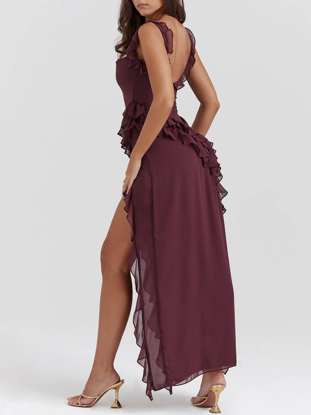 Mulberry Ruffle Stylish Maxi Dress InsStreet