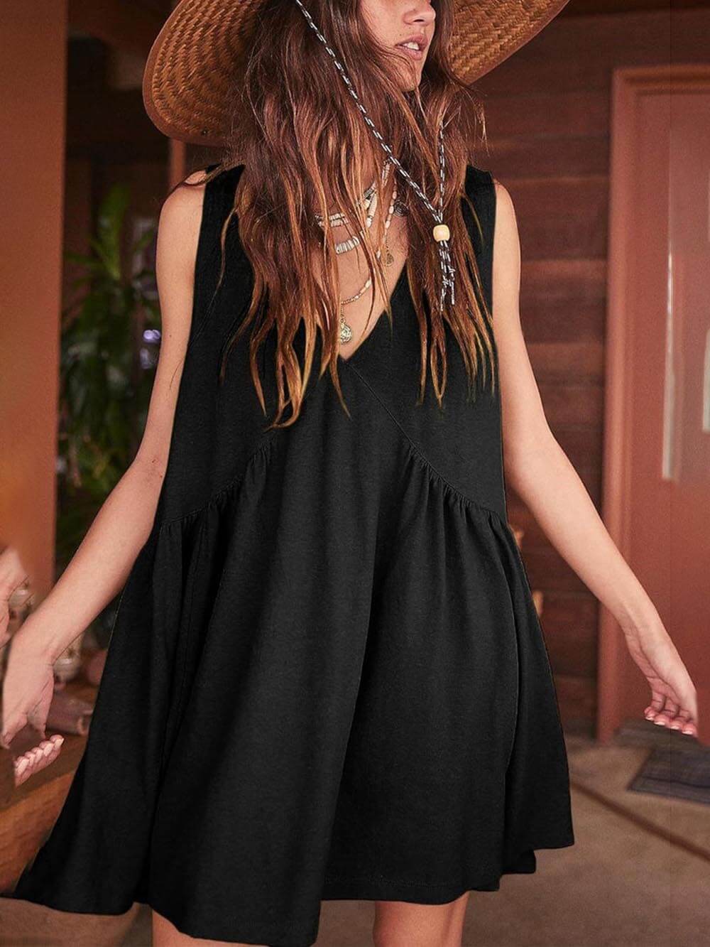 Deep V Wide Charming Strap Mini Tank Dress InsStreet