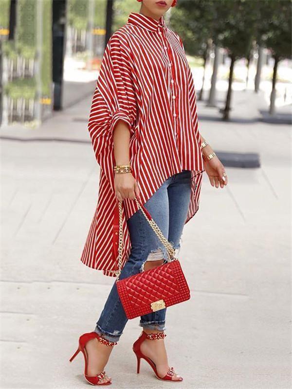 Stripe High-Low Shirt Ins Street