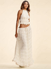 Charm Pleated Drawstring Charming Waist Tiered Maxi Skirt InsStreet