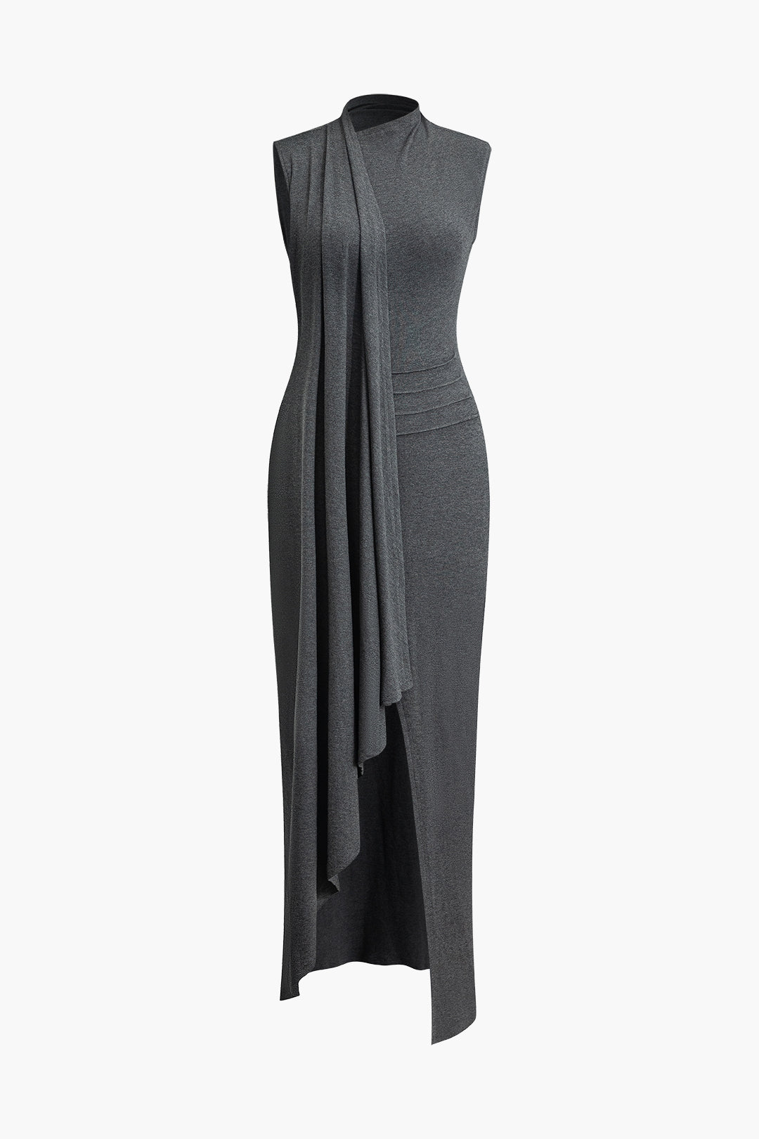 Wrap Slit Mock Charming Neck Sleeveless Maxi Dress InsStreet