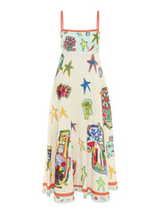 Unique Graffiti Print Suspenders Graceful Long Swing Midi Dress InsStreet