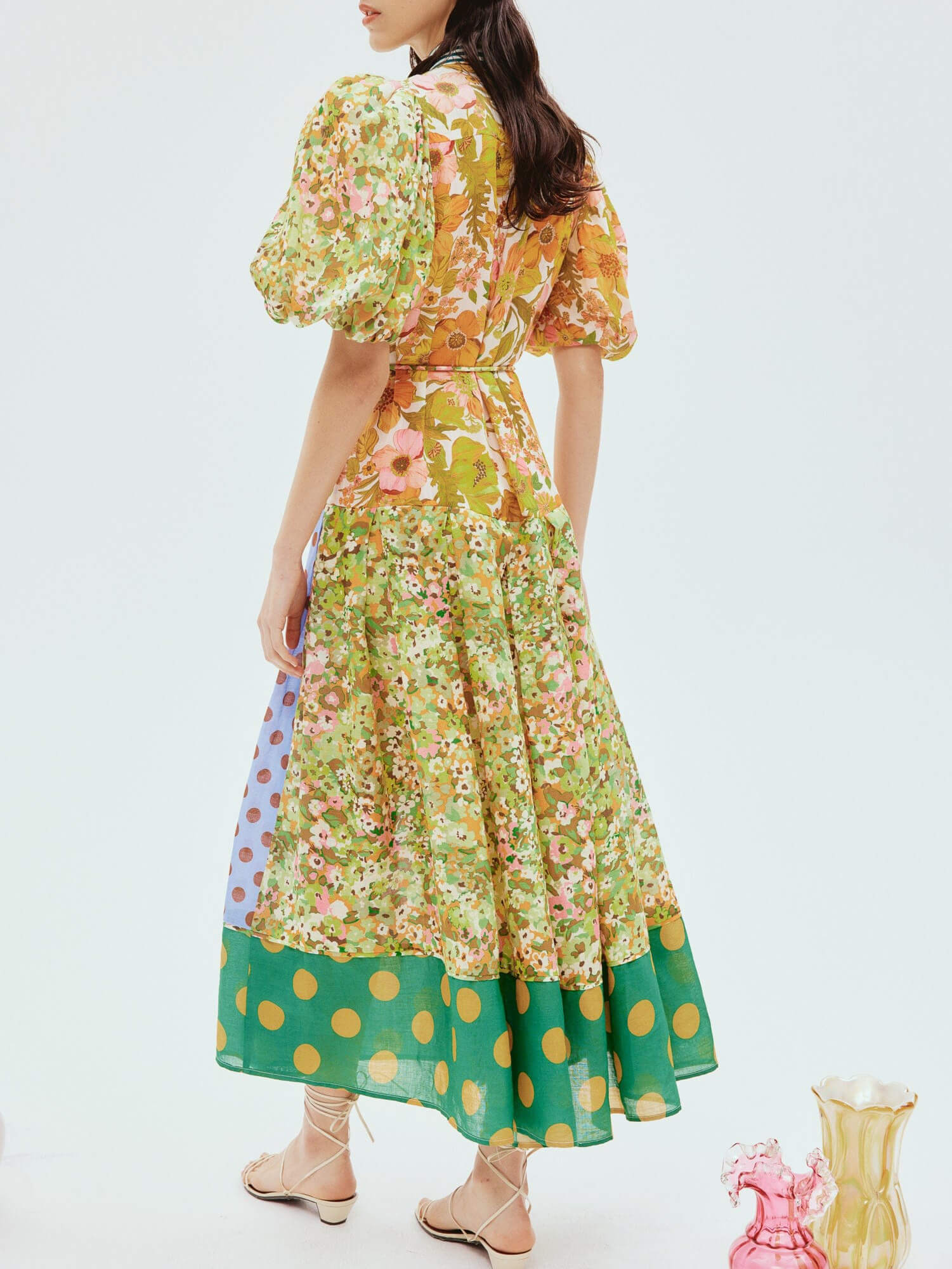 Exquisite Retro Floral Print Graceful Puff Sleeve Midi Dress InsStreet