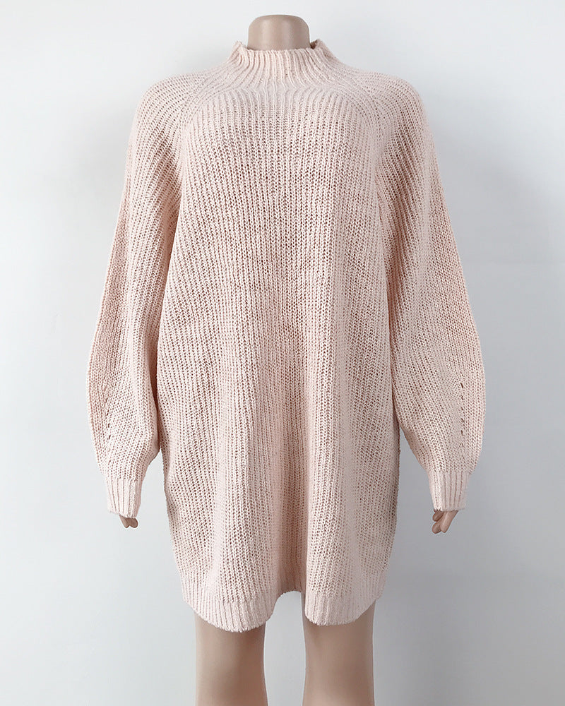 Solid Color Turtleneck Sweater Knitted Mini Dress InsStreet