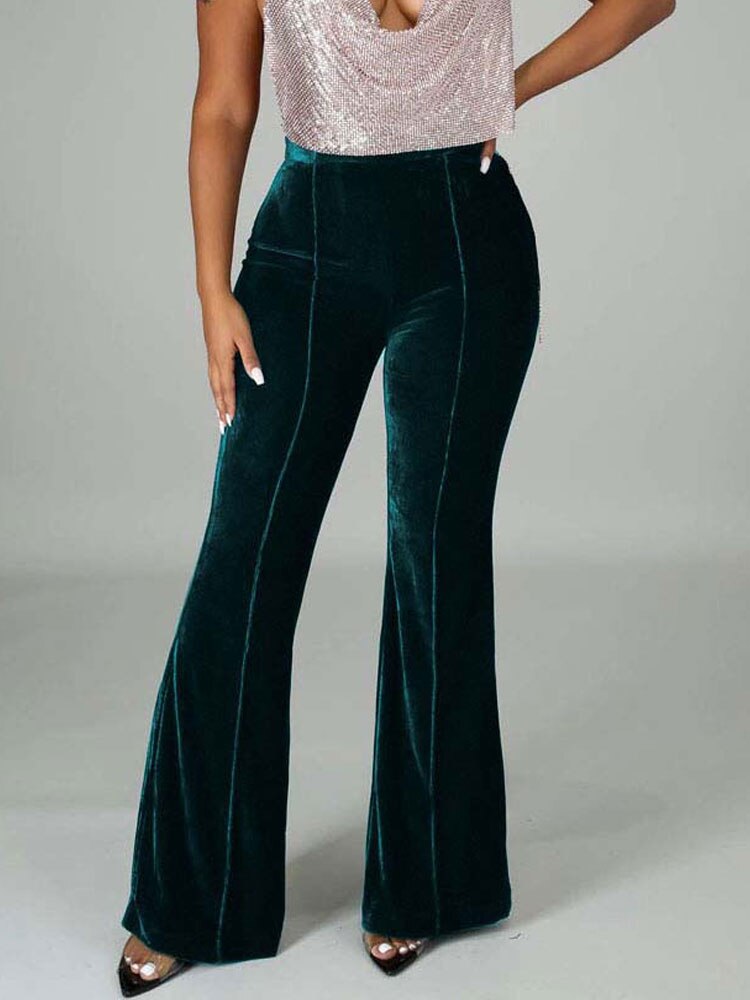 Velvet Velour Flared Bell Bottoms High Waist Pants InsStreet