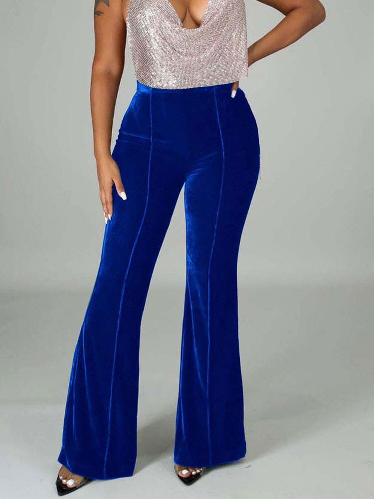 Velvet Velour Flared Bell Bottoms High Waist Pants InsStreet