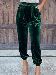 Velvet Velour Casual Green Loose Elastic Pants InsStreet