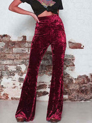 High Waist Velvet Wide Leg Velour Flare Pants InsStreet