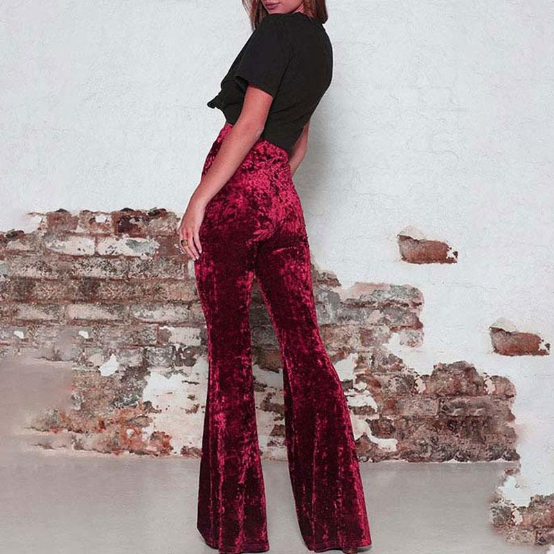 High Waist Velvet Wide Leg Velour Flare Pants InsStreet