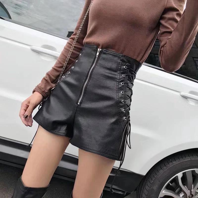 Black Bandage Pu Leather Shorts InsStreet