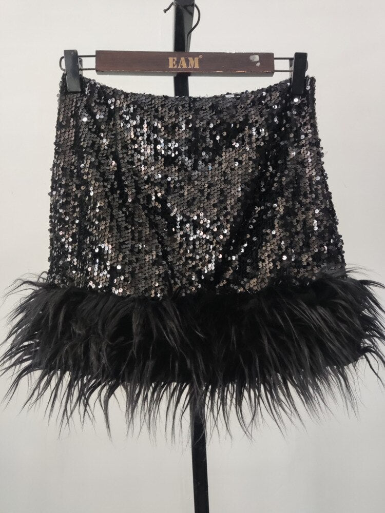 Sequin Feather Women's Short Party Skirt InsStreet