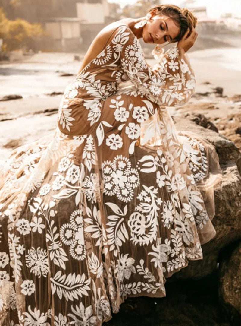 V-Neck Sexy Summer Casual Long Sleeve Boho Dress InsStreet