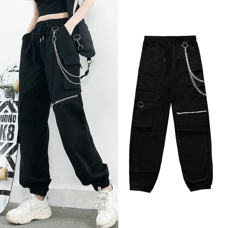 Punk Black Female Joggers Cargo Pants InsStreet