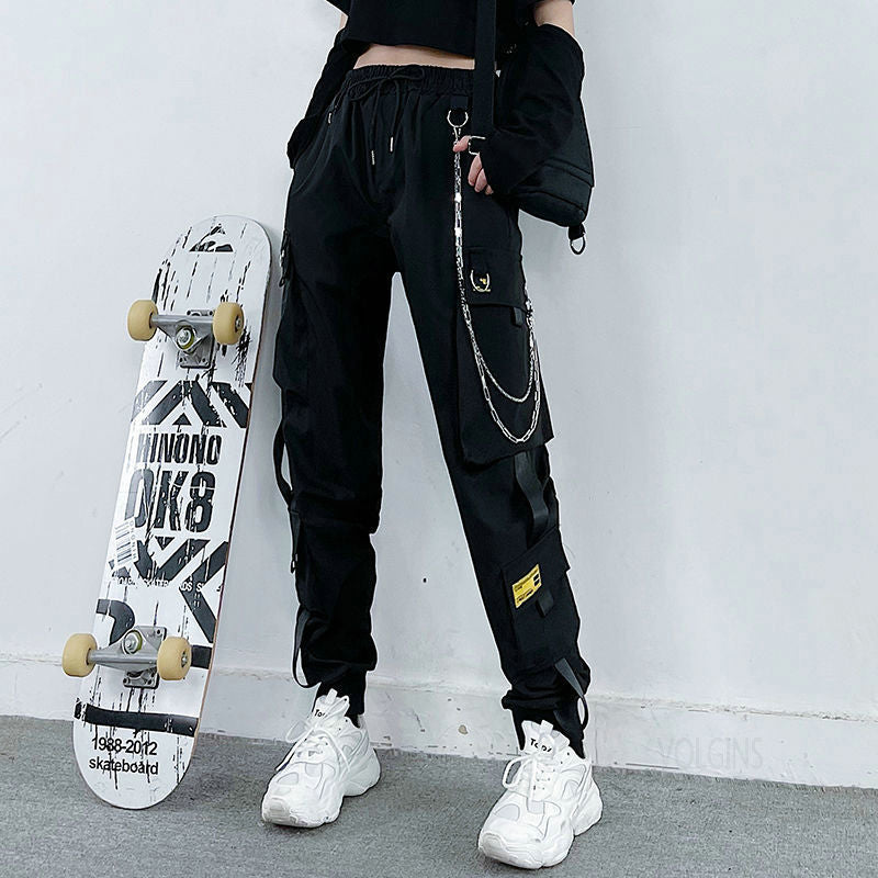 Punk Black Female Joggers Cargo Pants InsStreet