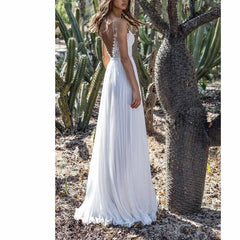 White Lace Maxi V-Neck Slim Sleeveless Boho Dress InsStreet