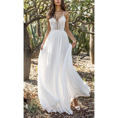 White Lace Maxi V-Neck Slim Sleeveless Boho Dress InsStreet