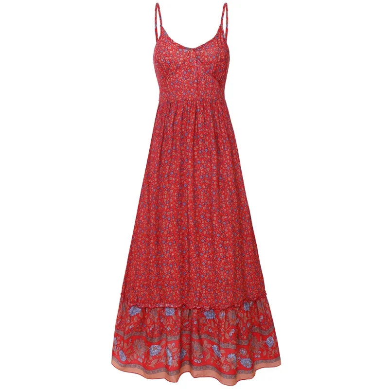 Elegant Floral V-Neck Sleeveless Boho Dress InsStreet