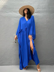 Solid Tunic Loose Kaftan Side Split Long Maxi Dress InsStreet