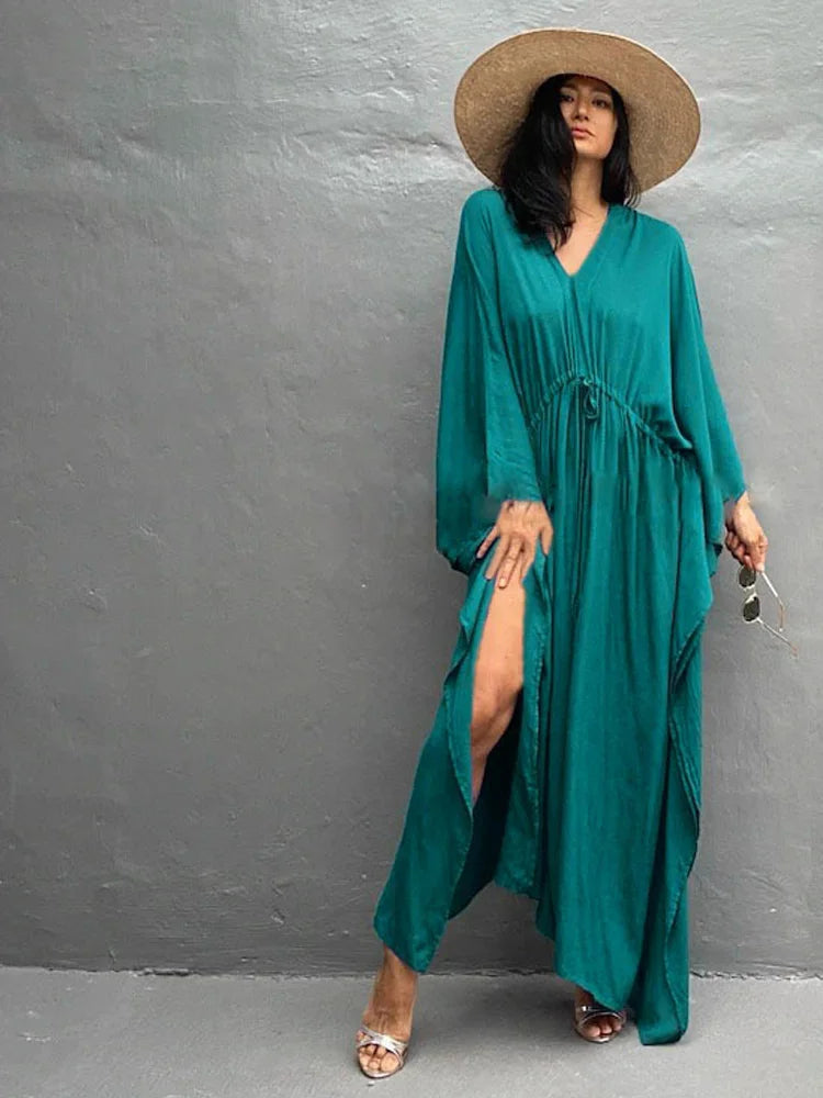 Solid Tunic Loose Kaftan Side Split Long Maxi Dress InsStreet