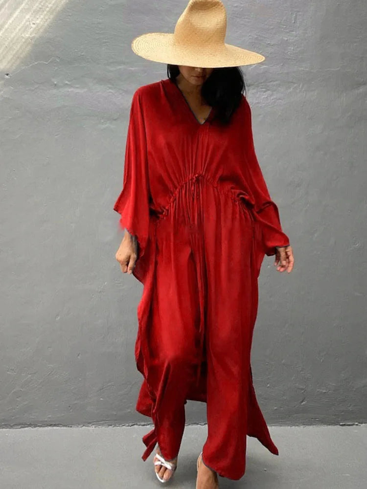 Solid Tunic Loose Kaftan Side Split Long Maxi Dress InsStreet