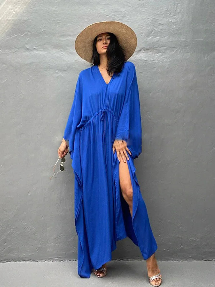 Solid Tunic Loose Kaftan Side Split Long Maxi Dress InsStreet