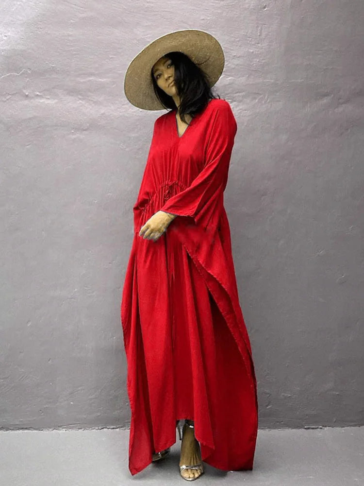 Solid Tunic Loose Kaftan Side Split Long Maxi Dress InsStreet