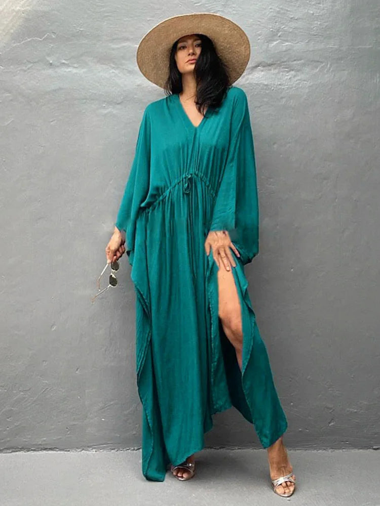 Solid Tunic Loose Kaftan Side Split Long Maxi Dress InsStreet