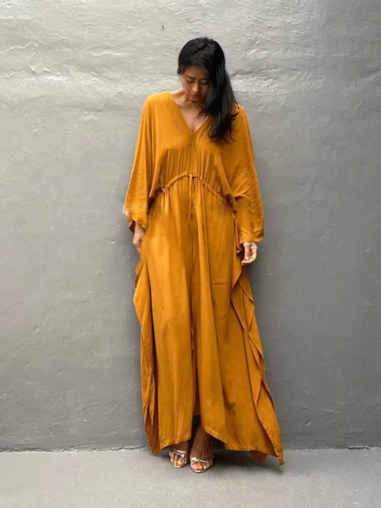 Solid Tunic Loose Kaftan Side Split Long Maxi Dress InsStreet